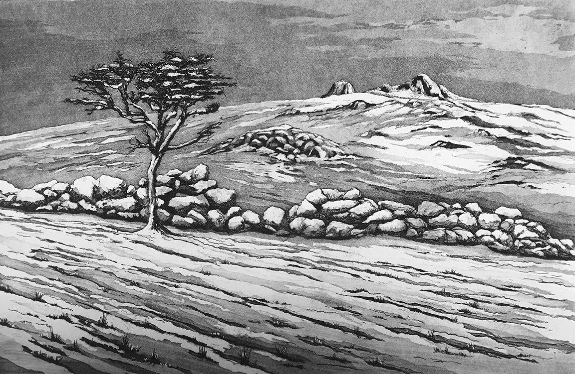 Haytor and Lowman Under Snow (Framed) - Wildwood Arts Dartmoor